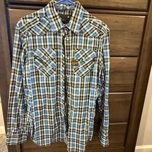 G-Star Blue and White Plaid Button Down Shirt